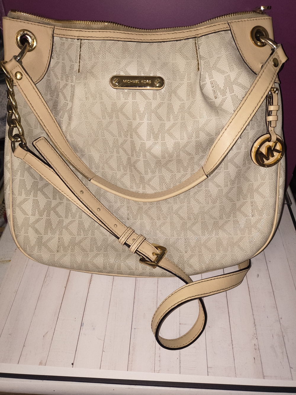 Michael Kors Beige Signature Shoulder Bag